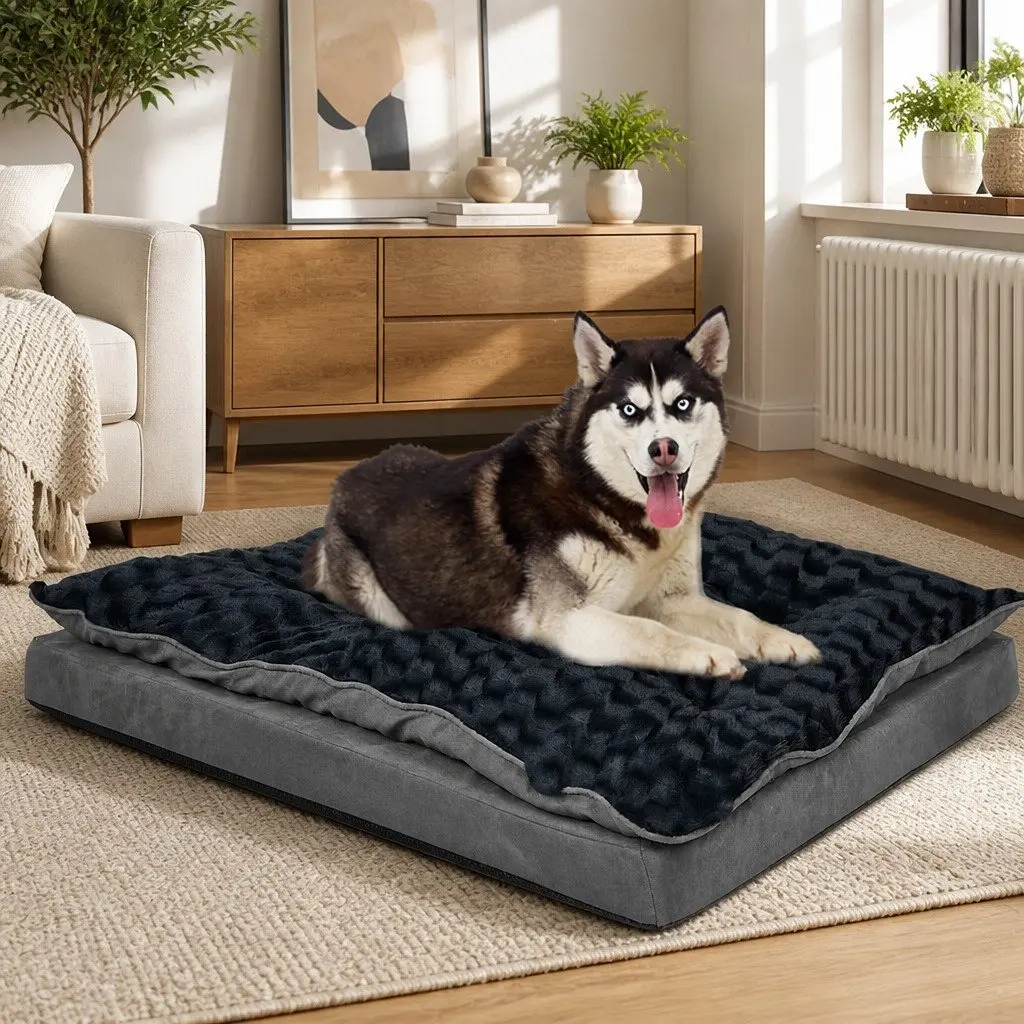 Memory Foam Dog Bed with Washable Cover in Medium Grey