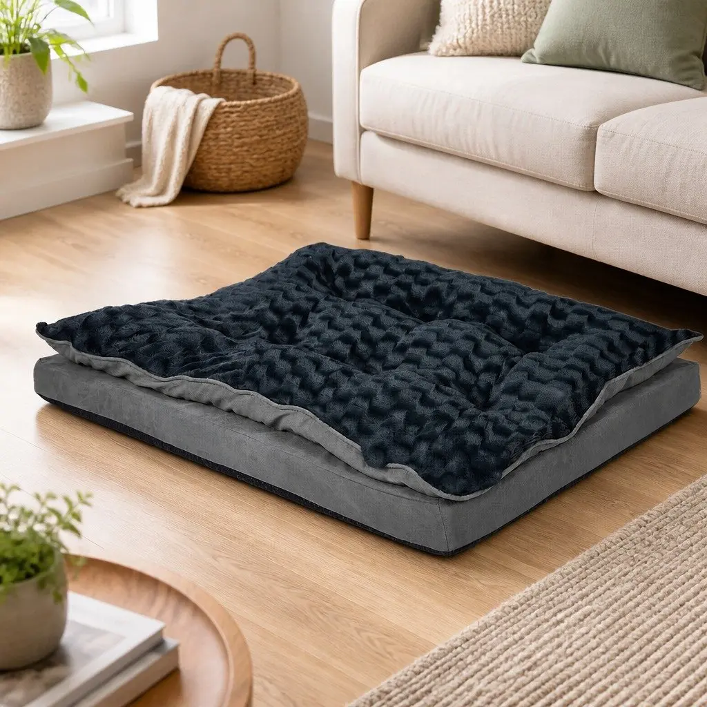 Calming Dog Bed XL Soft Plush Memory Foam Washable Cover Dark Grey