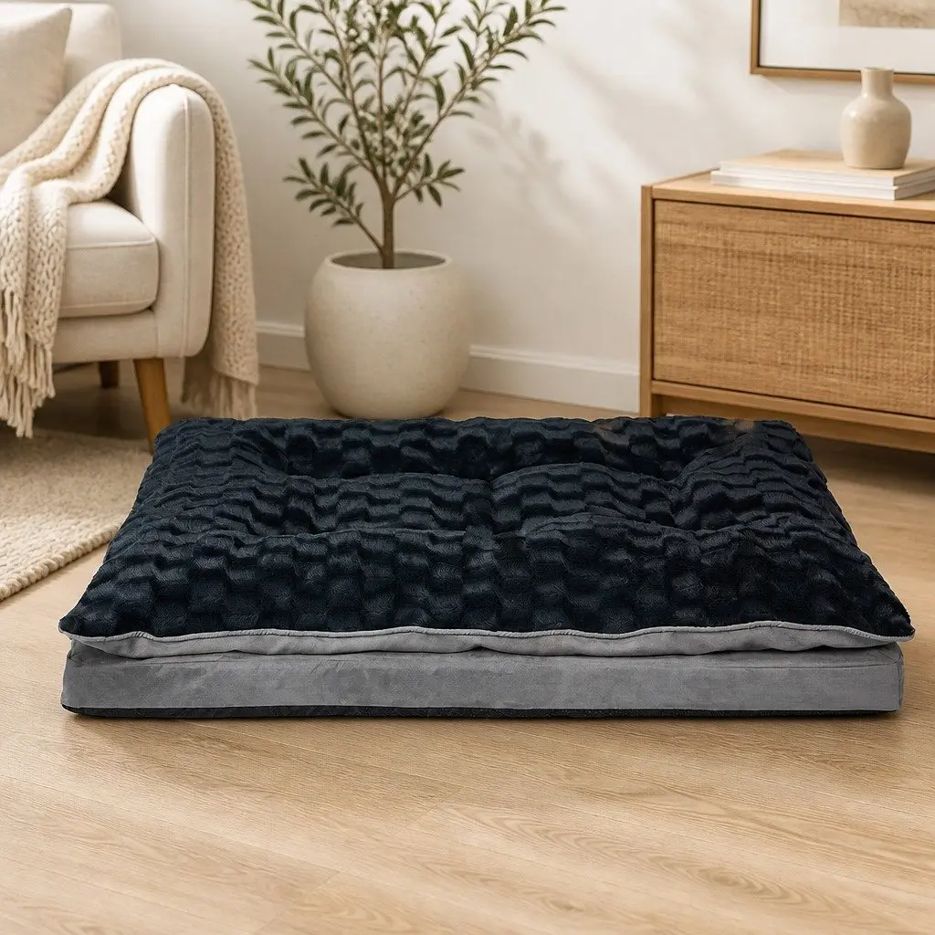 Calming Dog Bed XL Soft Plush Memory Foam Washable Cover Dark Grey