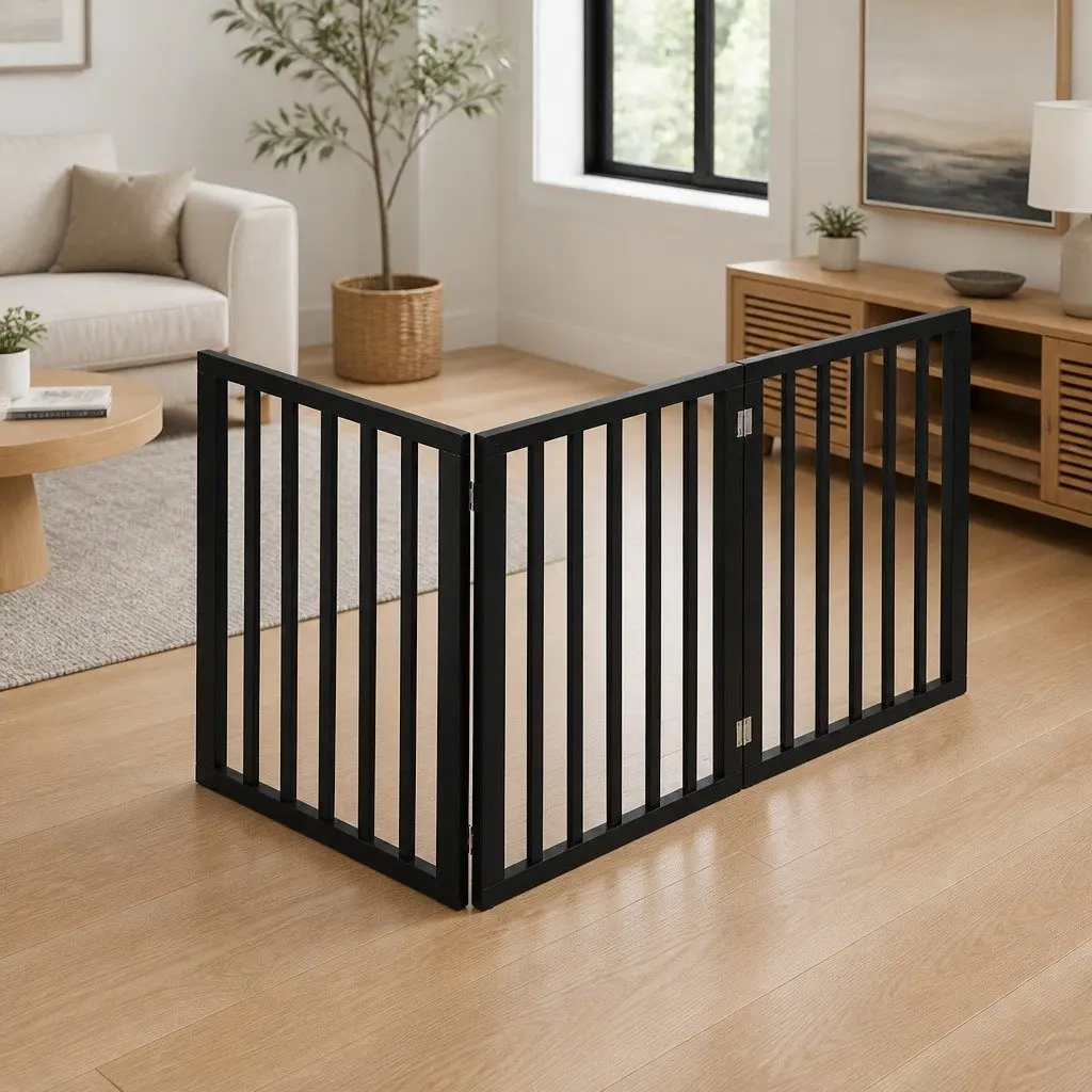 Wooden Pet Gate 3 Panels Expandable Indoor Outdoor Black