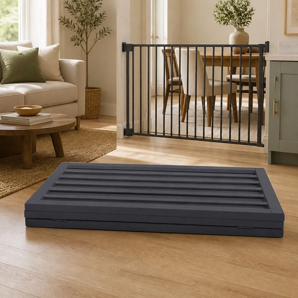 Wooden Pet Gate MDF Foldable Free Standing Indoor Barrier Safety Grey 139cm x 60.5cm