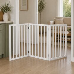 Sturdy Wooden Pet Gate with Steel Hinges - Foldable Design