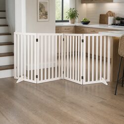 Wooden Pet Gate Dog Fence Freestanding Foldable Safety White 3 4 6 Panel