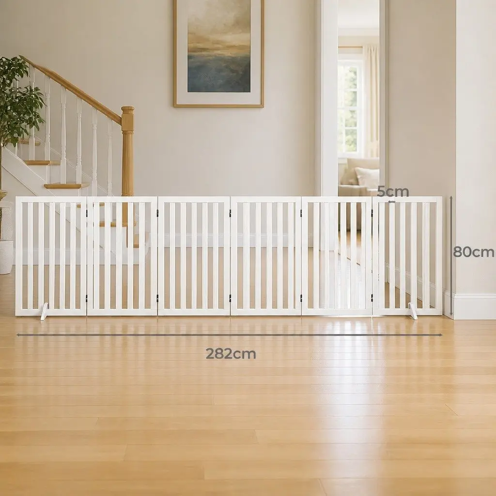 Wooden Pet Gate Foldable Dog Safety Fence 6 Panel Playpen Indoor Outdoor