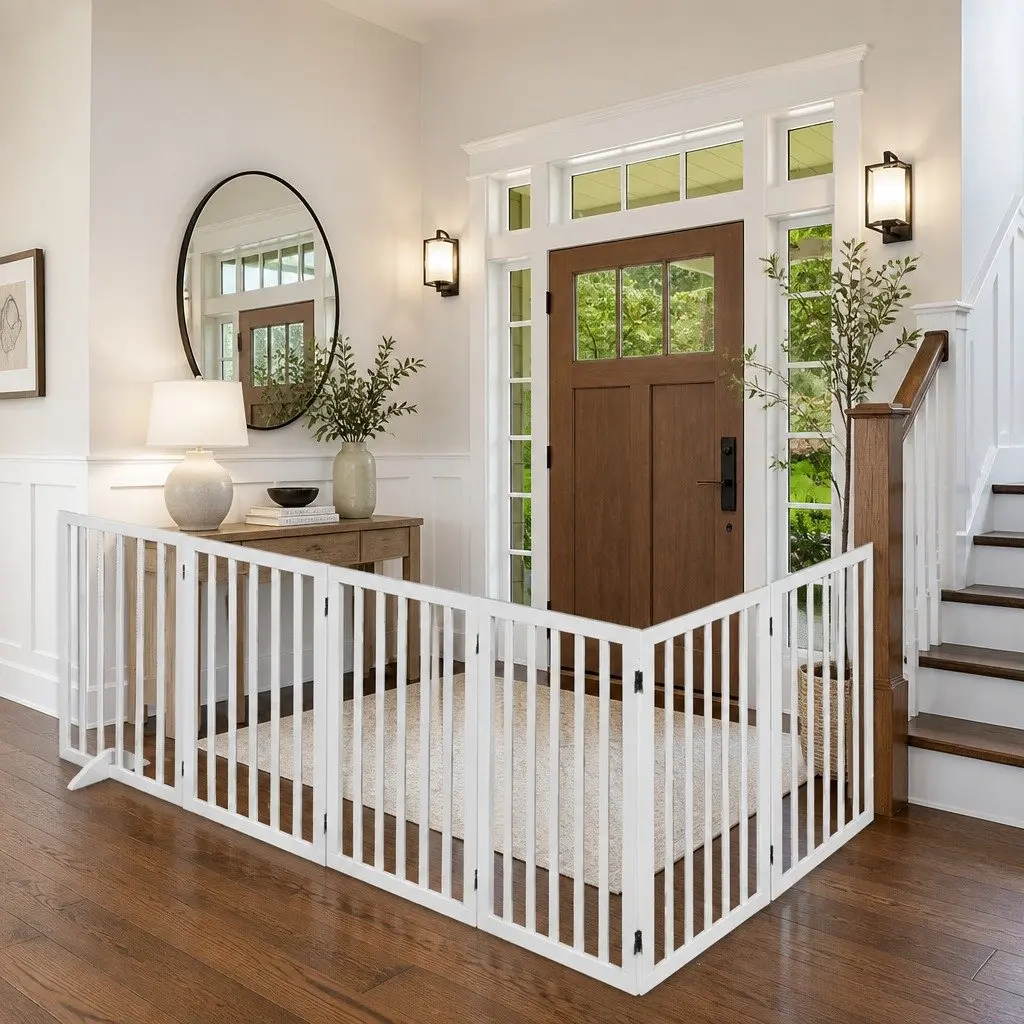 Wooden Pet Gate Foldable Dog Safety Fence 6 Panel Playpen Indoor Outdoor