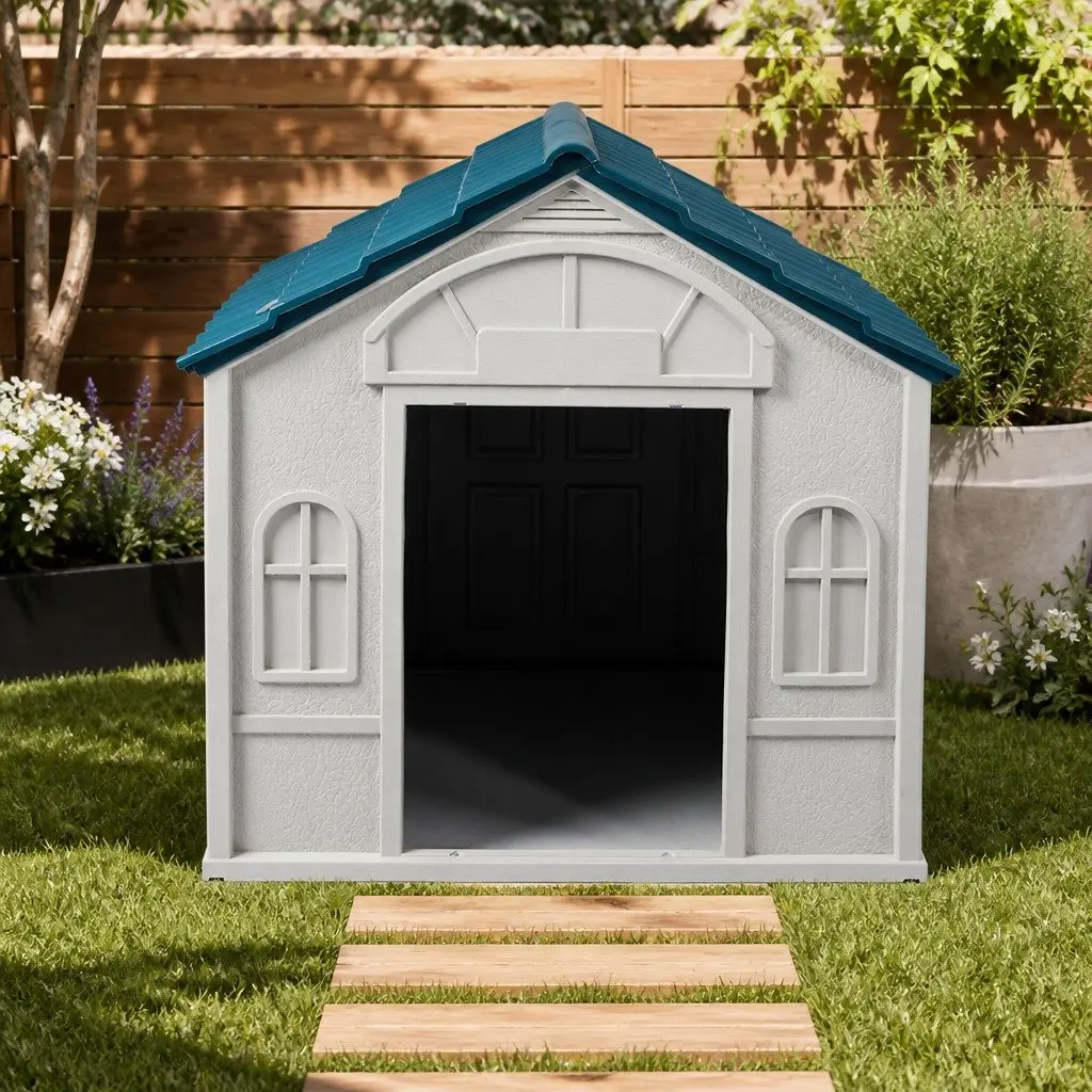 Dog Kennel PP Plastic Large Blue Waterproof Indoor Outdoor Ventilation