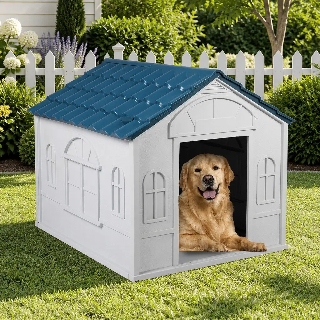 Dog Kennel PP Plastic Large Blue Waterproof Indoor Outdoor Ventilation