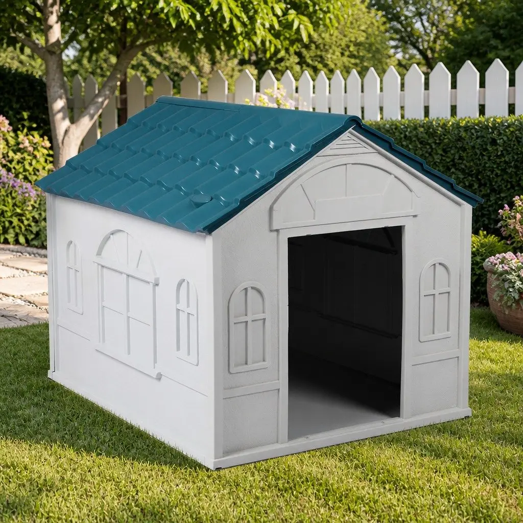 XL Dog House Plastic Waterproof Shelter Ventilation Blue