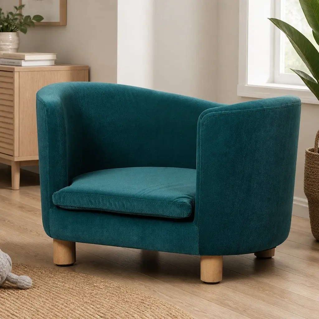 Pet Sofa Bed MDF Foam Pine Wood 63cm x 43cm x 38cm Blue