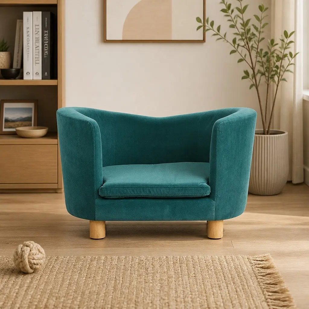 Pet Sofa Bed MDF Foam Pine Wood 63cm x 43cm x 38cm Blue