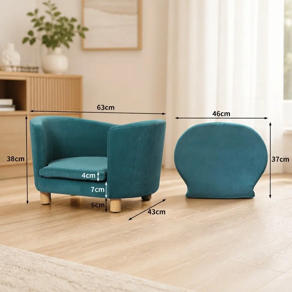 Pet Sofa Bed MDF Foam Pine Wood 63cm x 43cm x 38cm Blue