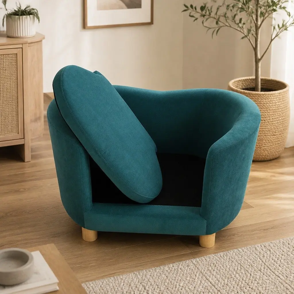 Pet Sofa Bed MDF Foam Pine Wood 63cm x 43cm x 38cm Blue