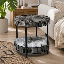 Sturdy Elevated Rattan Cat Bed with Soft Cushion