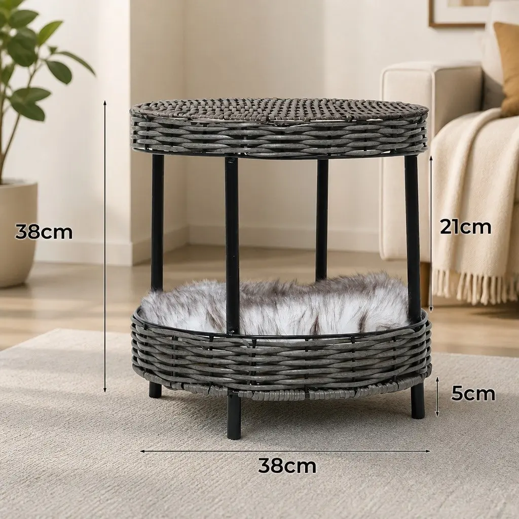 Elevated Pet Bed Poly Rattan Iron Base 38cm Indoor Soft Cushion