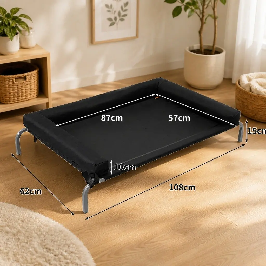 Elevated Pet Bed Steel Large Black Outdoor Indoor Raised Trampoline Mesh