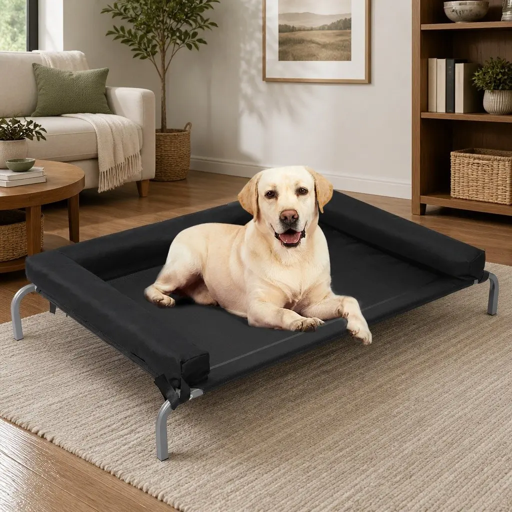 Elevated Pet Bed Steel Large Black Outdoor Indoor Raised Trampoline Mesh