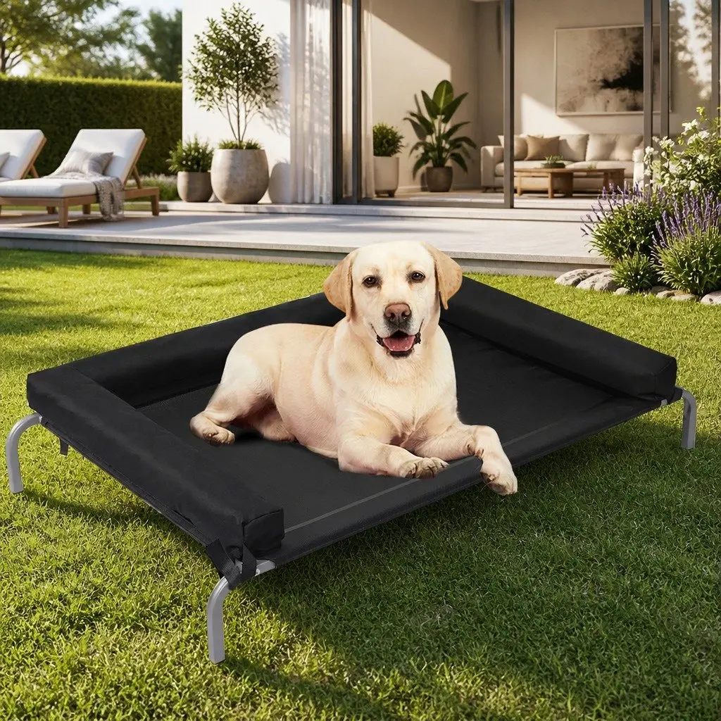 Elevated Pet Bed Steel Large Black Outdoor Indoor Raised Trampoline Mesh