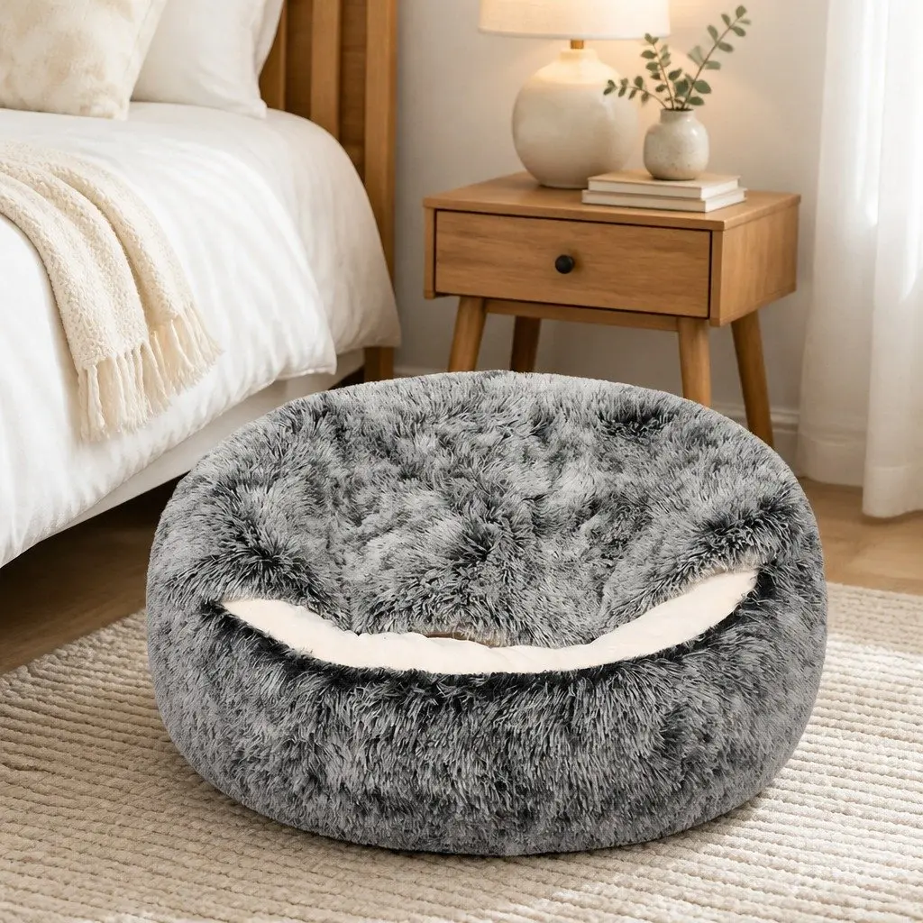 Plush Medium Cave Dog Bed with Waterproof Bottom