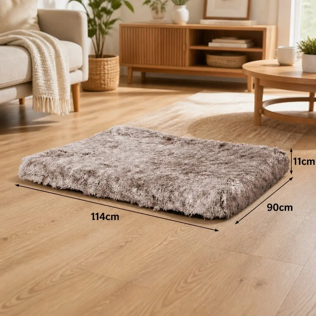 Memory Foam Dog Bed Large Plush Polyester Coffee Anti-Slip Washable Calming Mat