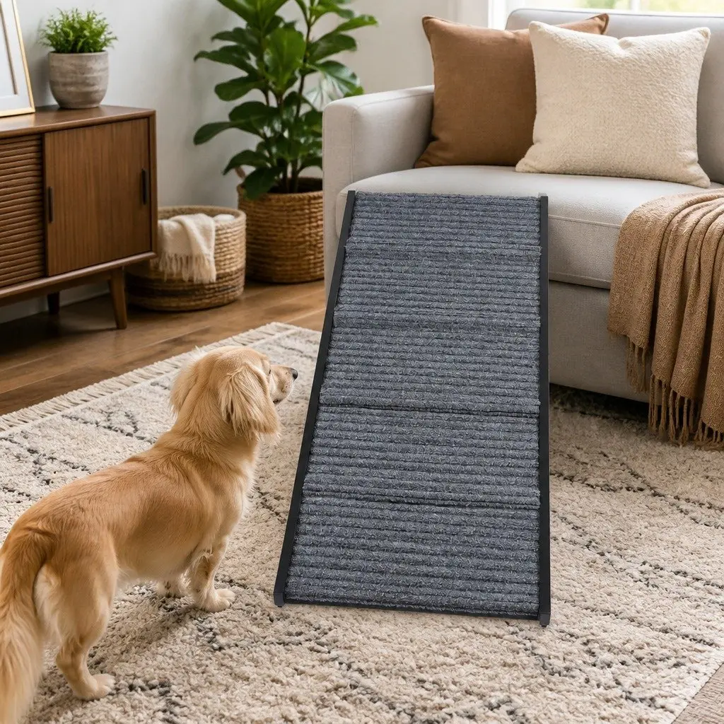 Adjustable Pet Ramp Wooden Carpet 3 Height Settings Black