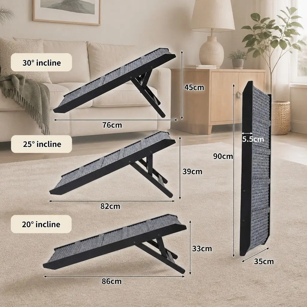 Adjustable Pet Ramp Wooden Carpet 3 Height Settings Black