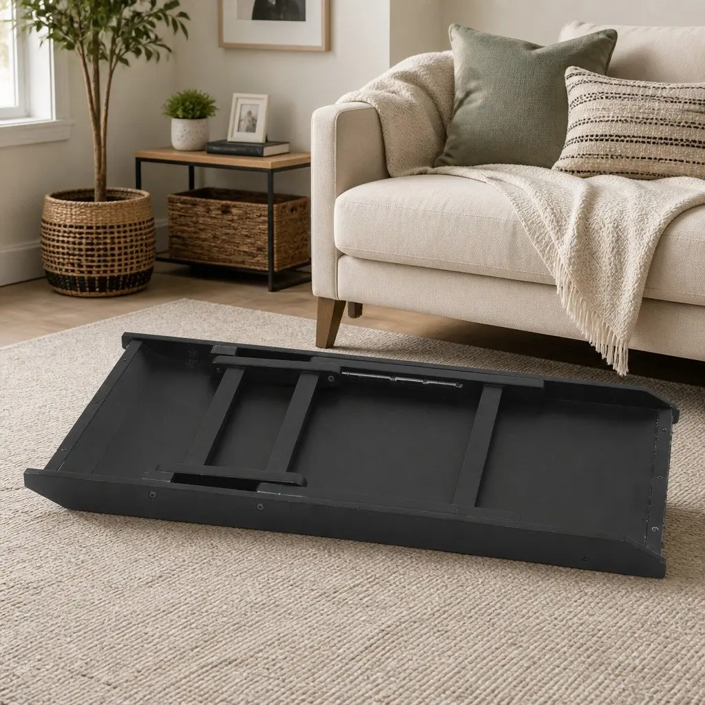 Adjustable Pet Ramp Wooden Carpet 3 Height Settings Black
