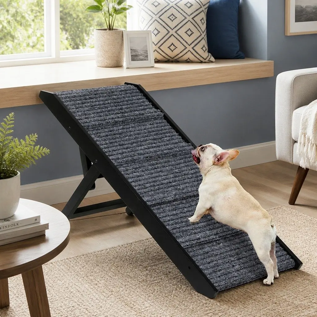 Adjustable Pet Ramp Wooden Carpet 3 Height Settings Black