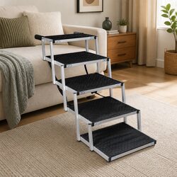 5 Steps Pet Ramp Adjustable Height Foldable Dog Stairs Portable Carry Handle