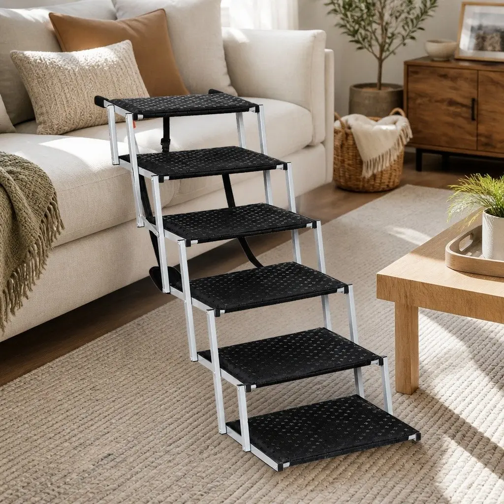 Pet Ramp Iron Pipe Oxford Cloth Adjustable Height Black