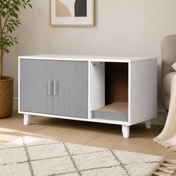 Stylish Grey Wooden Cat Litter Box Enclosure