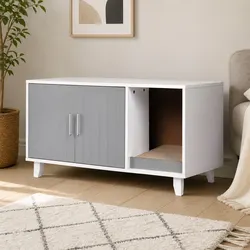 Stylish Grey Wooden Cat Litter Box Enclosure