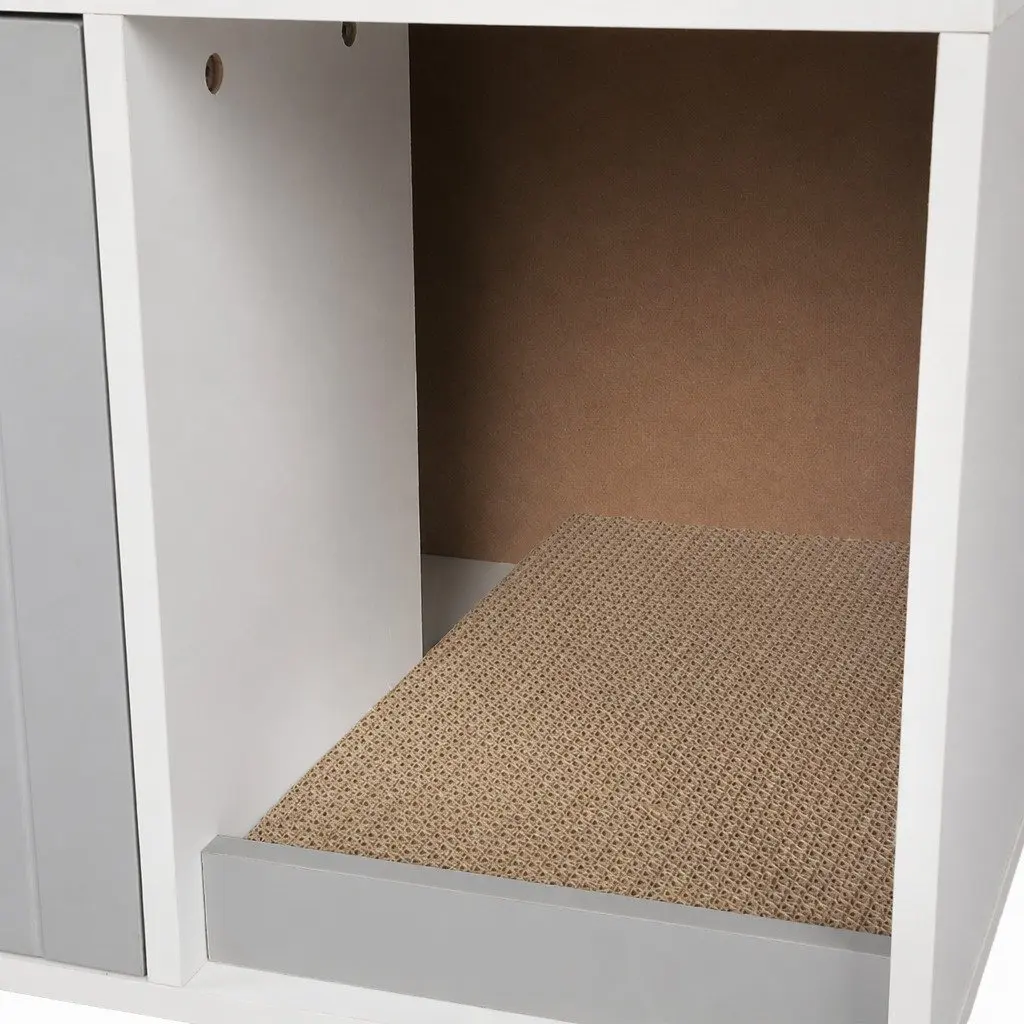 Cat Litter Box Enclosure Cabinet Wooden MDF Grey Indoor Side Table