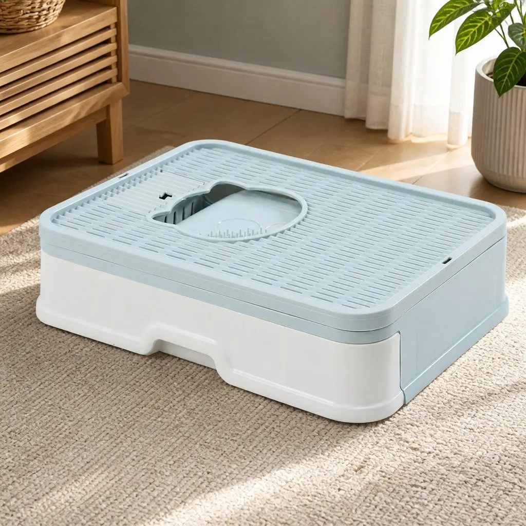 Blue Foldable Cat Litter Box with Entry Doors