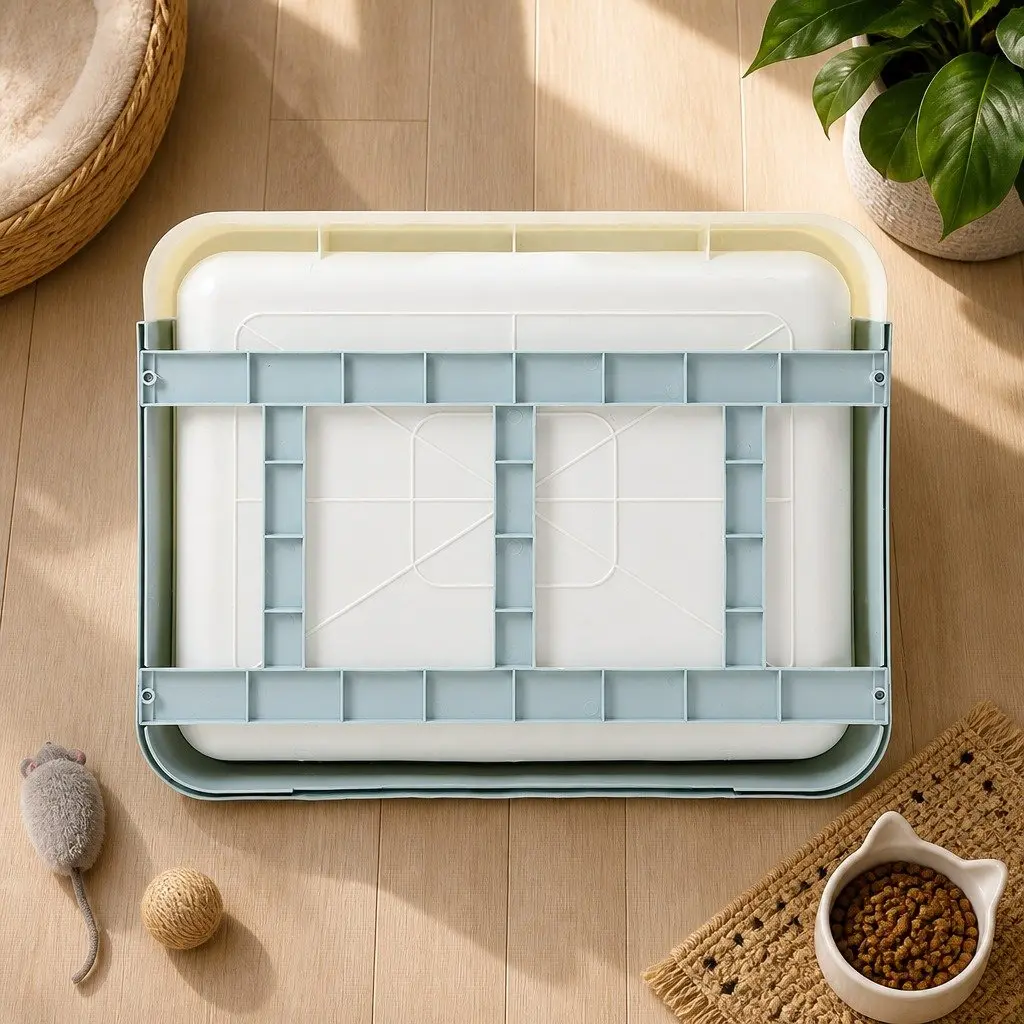 Blue Foldable Cat Litter Box with Entry Doors