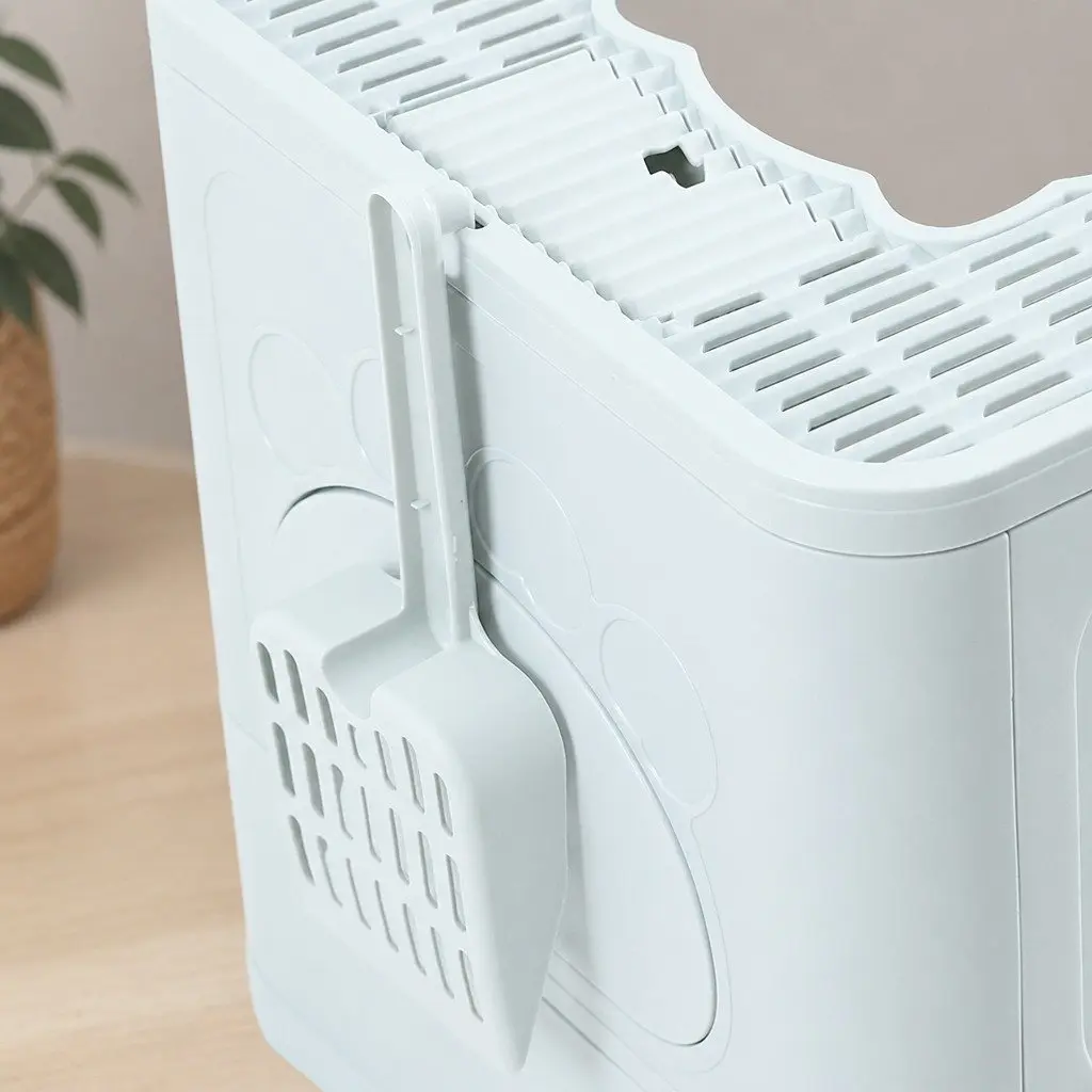 Blue Foldable Cat Litter Box with Entry Doors