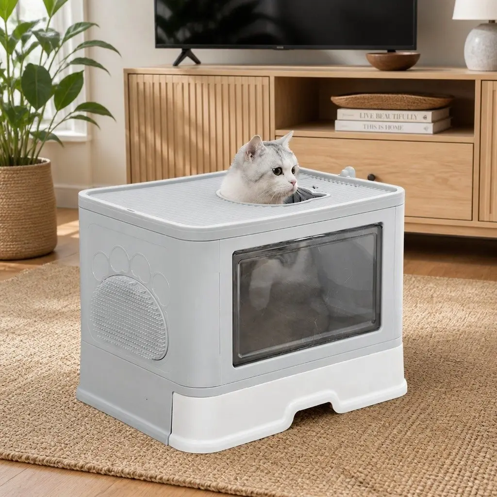 Foldable Cat Litter Box with Removable Drawer