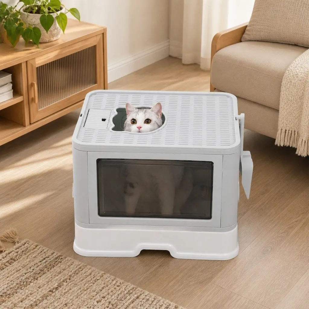 Foldable Cat Litter Box with Removable Drawer