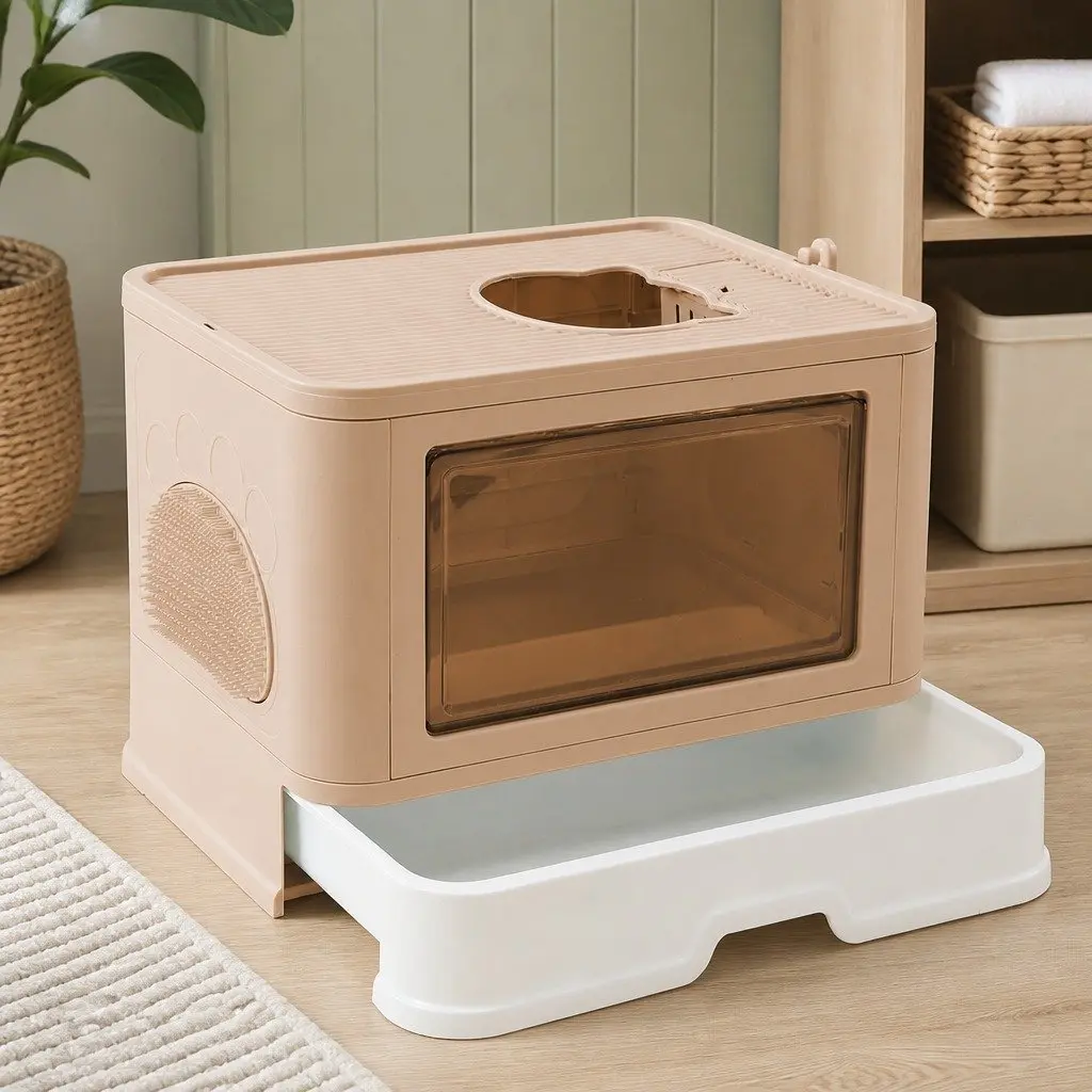 Foldable Cat Litter Box with Removable Drawer