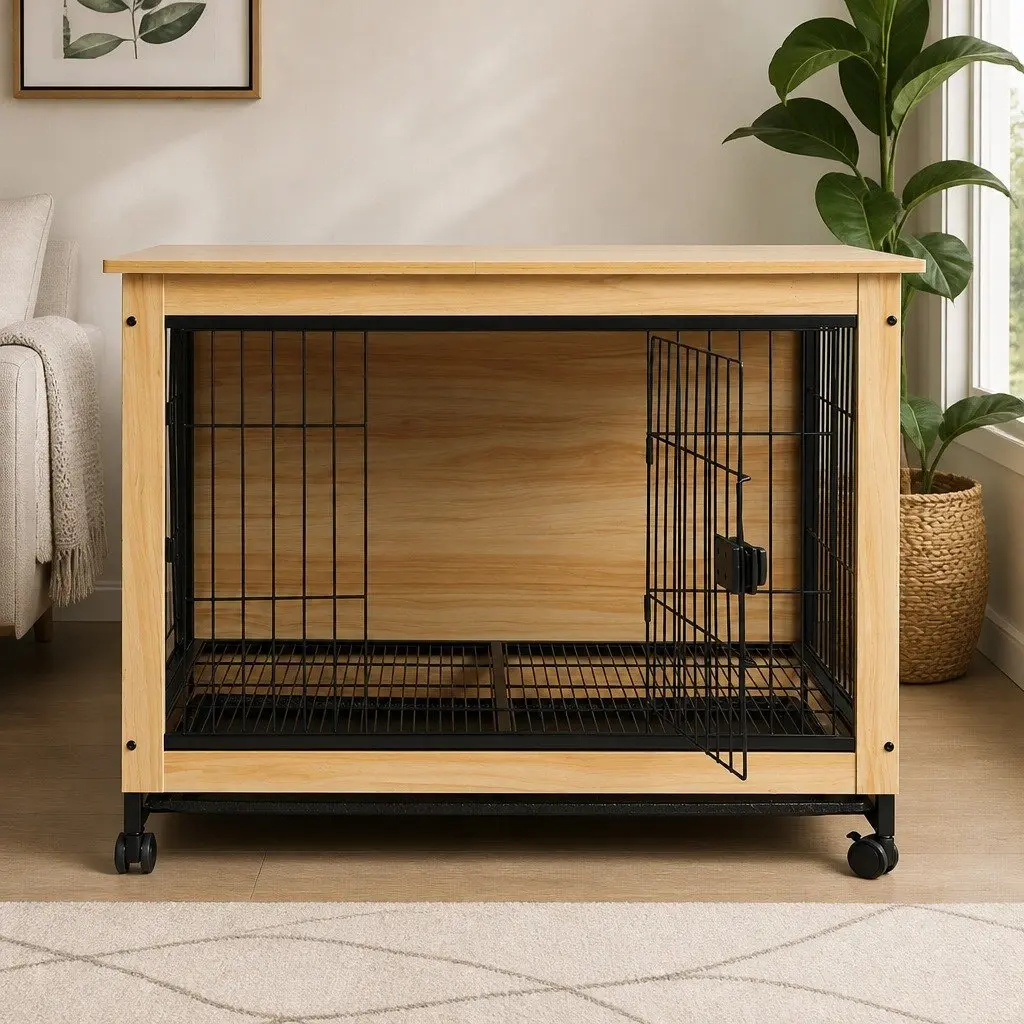 Wooden Dog Kennel Side End Table with Tray