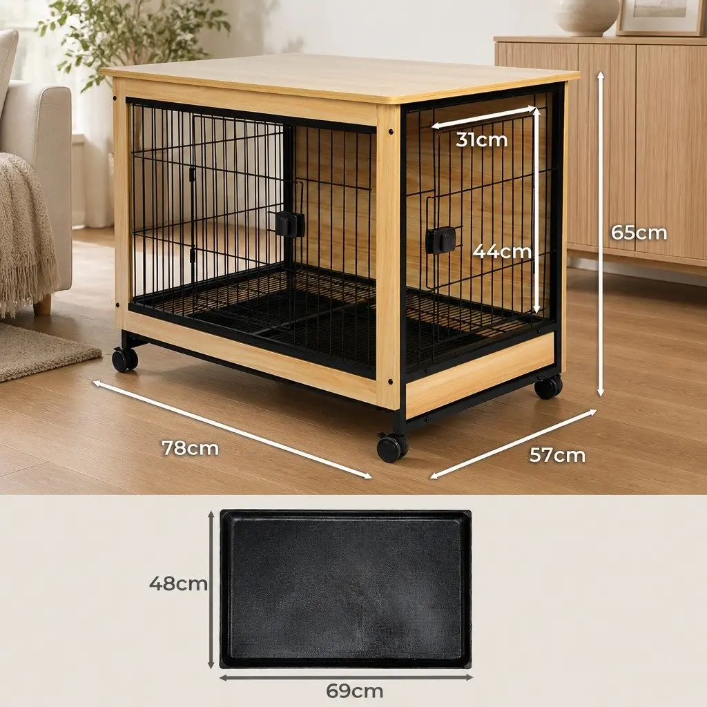 Wooden Dog Kennel Side End Table with Tray