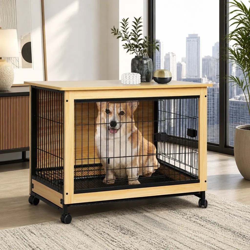 Wooden Dog Kennel Side End Table with Tray