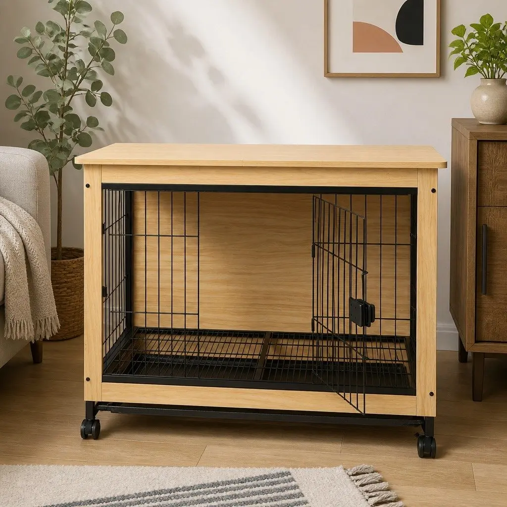 Wooden Dog Kennel End Table with Removable Tray