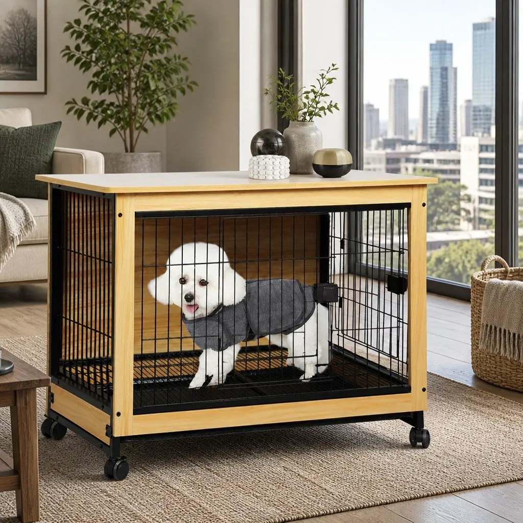 Wooden Dog Kennel End Table with Removable Tray