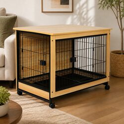 XL Wooden Dog Kennel with Dual Doors and Removable Tray