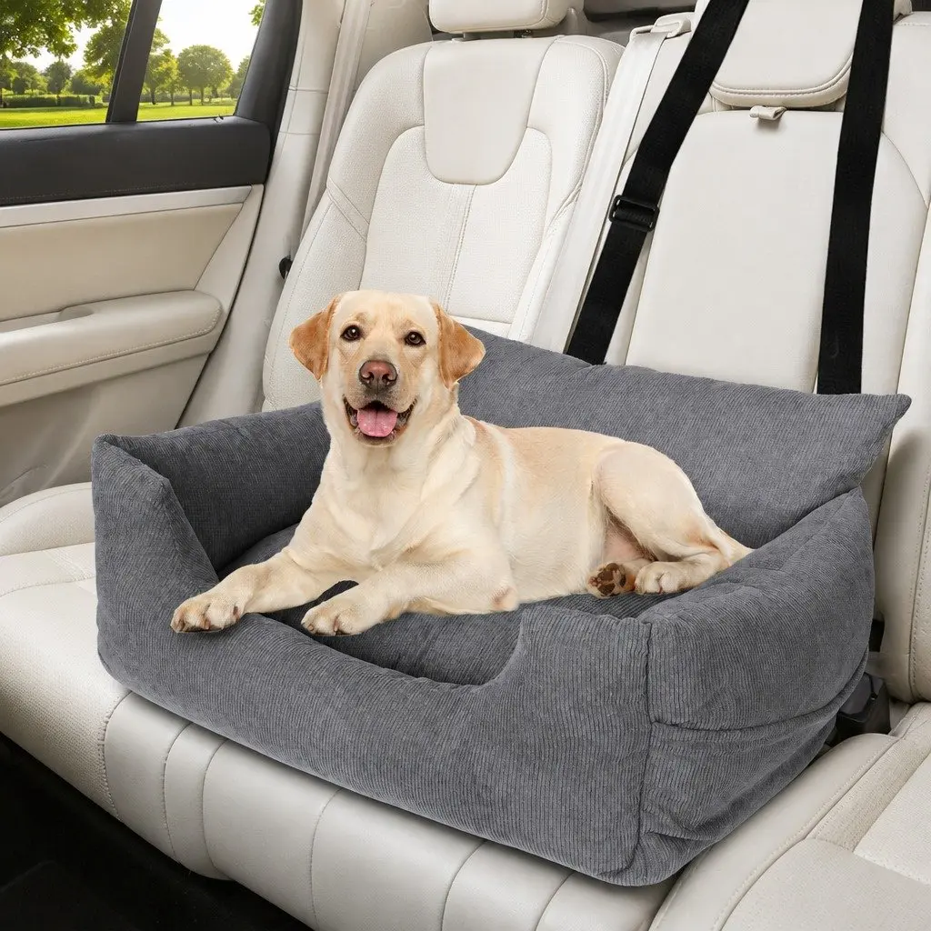 Large Grey Pet Car Booster Seat with Removable Cover