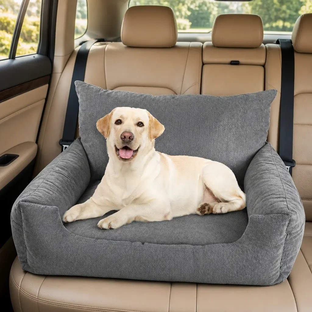 Large Grey Pet Car Booster Seat with Removable Cover