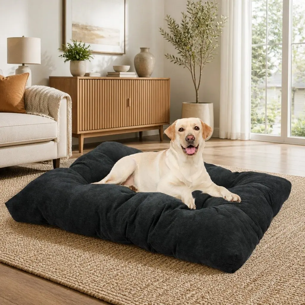 Pet Bed Cushion Polyester XL Dark Grey Tufted Machine Washable Waterproof