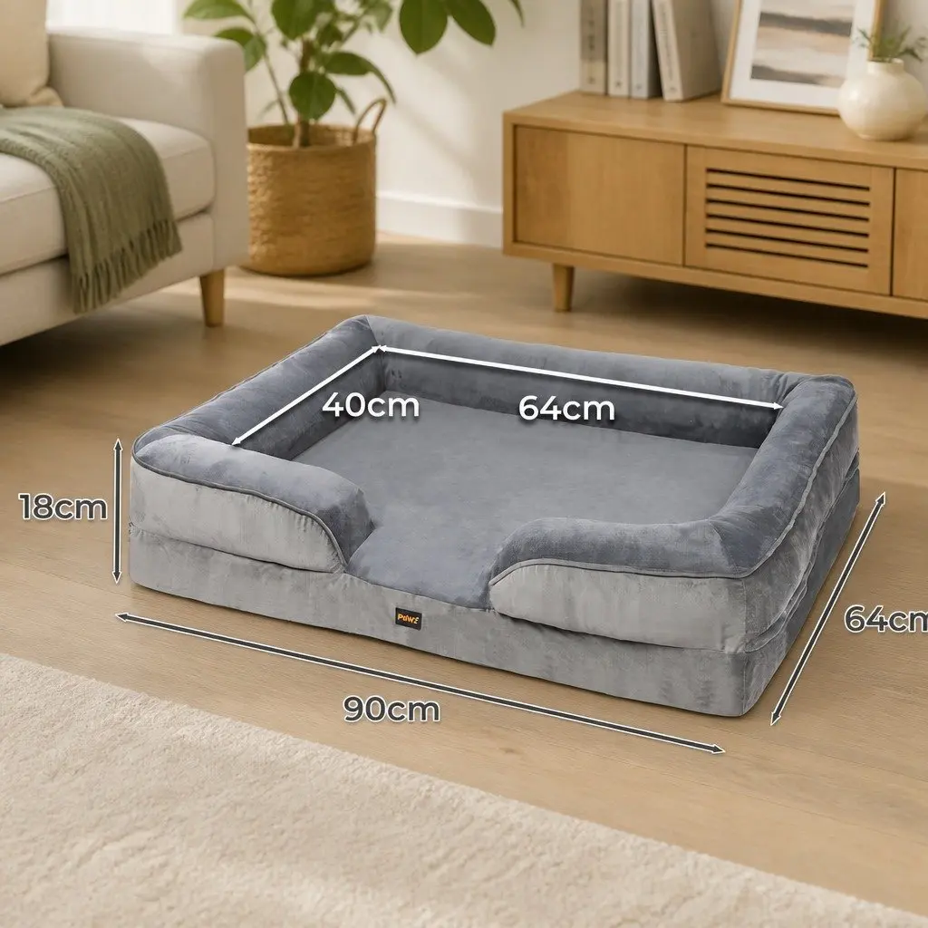 Memory Foam Pet Sofa Bed Orthopedic Support Large Size Grey