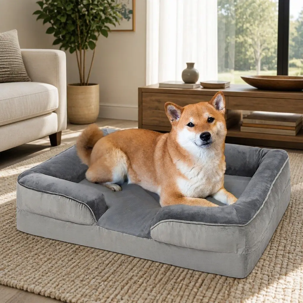 Memory Foam Pet Sofa Bed Orthopedic Support Large Size Grey