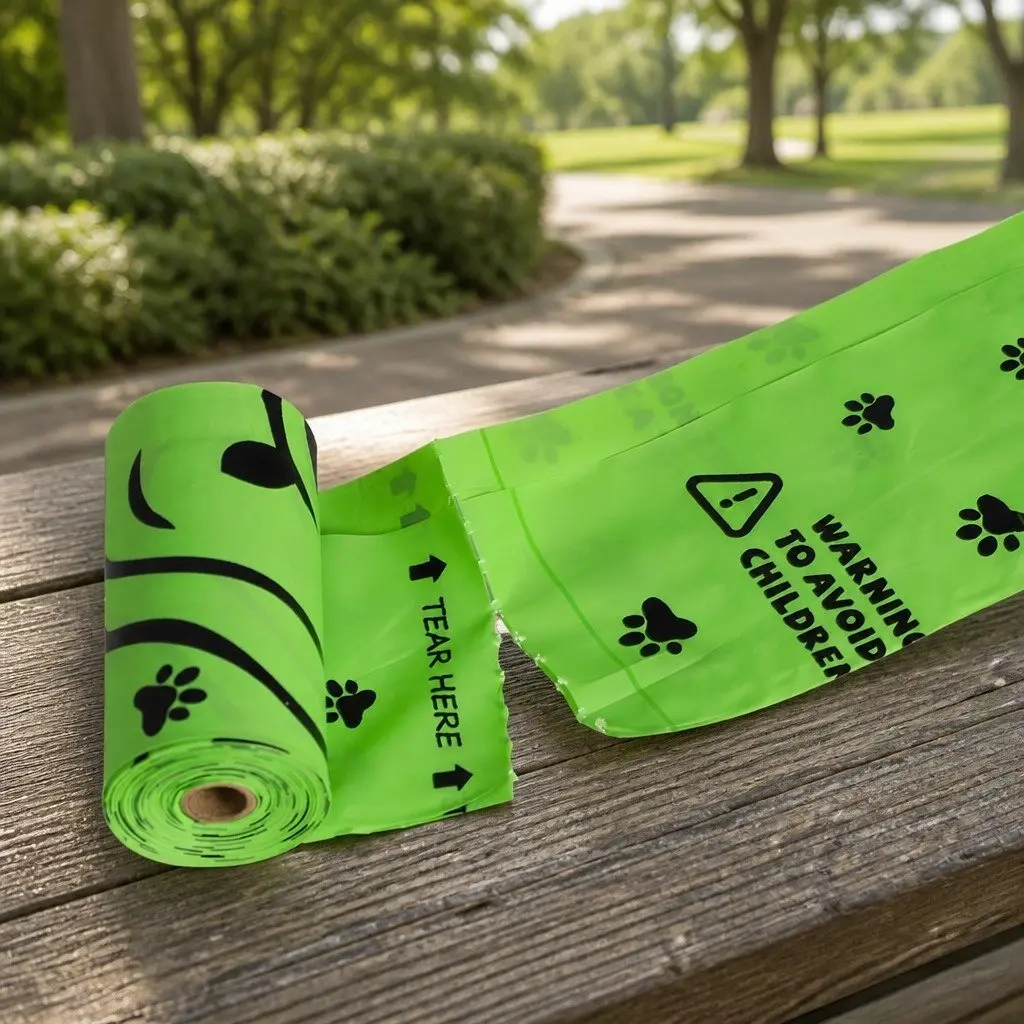 Compostable Dog Poop Bags Biobased Material 23cm x 33cm Green Jasmine Scented Dispenser